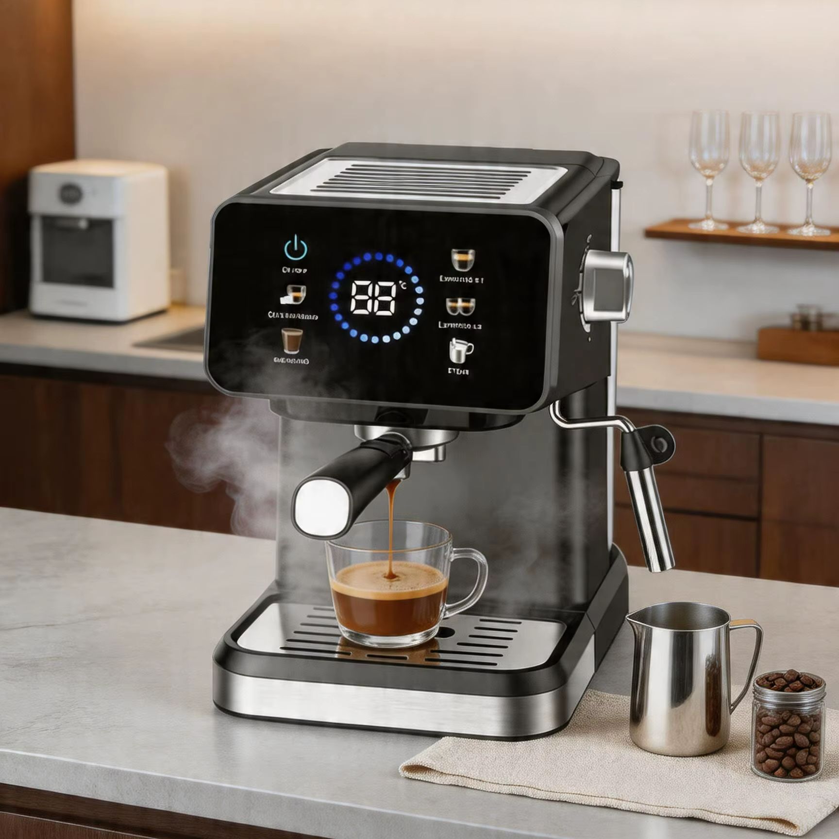 Cafetera 20 Bares con ColdBrew y Pantalla Táctil: Café Frío, Espresso y Cappuccino Profesional - 1050W, Vaporizador y Tanque 1.5