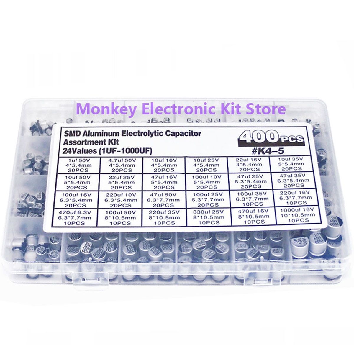 Kit 400 Condensadores Electrolíticos SMD 24 Valores 1uF-1000uF | prologyc.es | repuestos.prologyc.es
