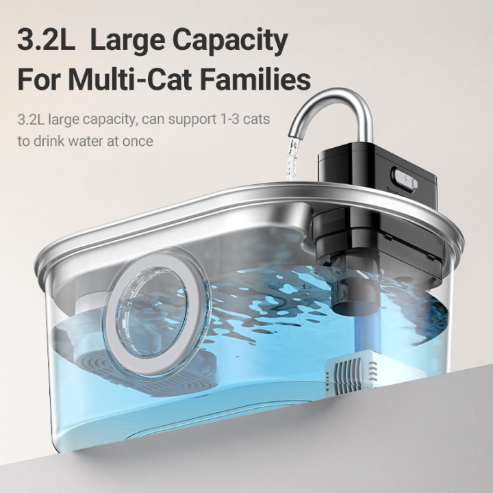 Fuente agua gatos acero inoxidable 3.2L automática | Prologyc