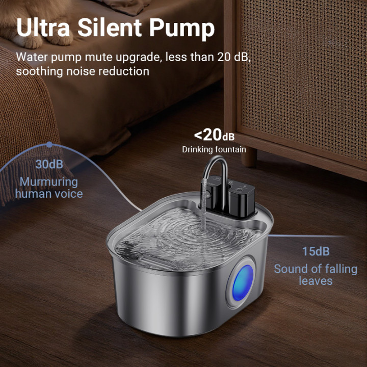 Fuente agua gatos acero inoxidable 3.2L automática | Prologyc