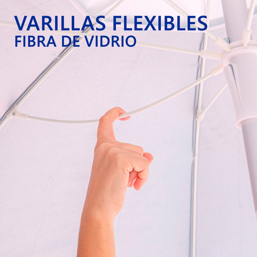 Sombrilla de playa UPF+50 antiviento con soporte arena | Prologyc.es
