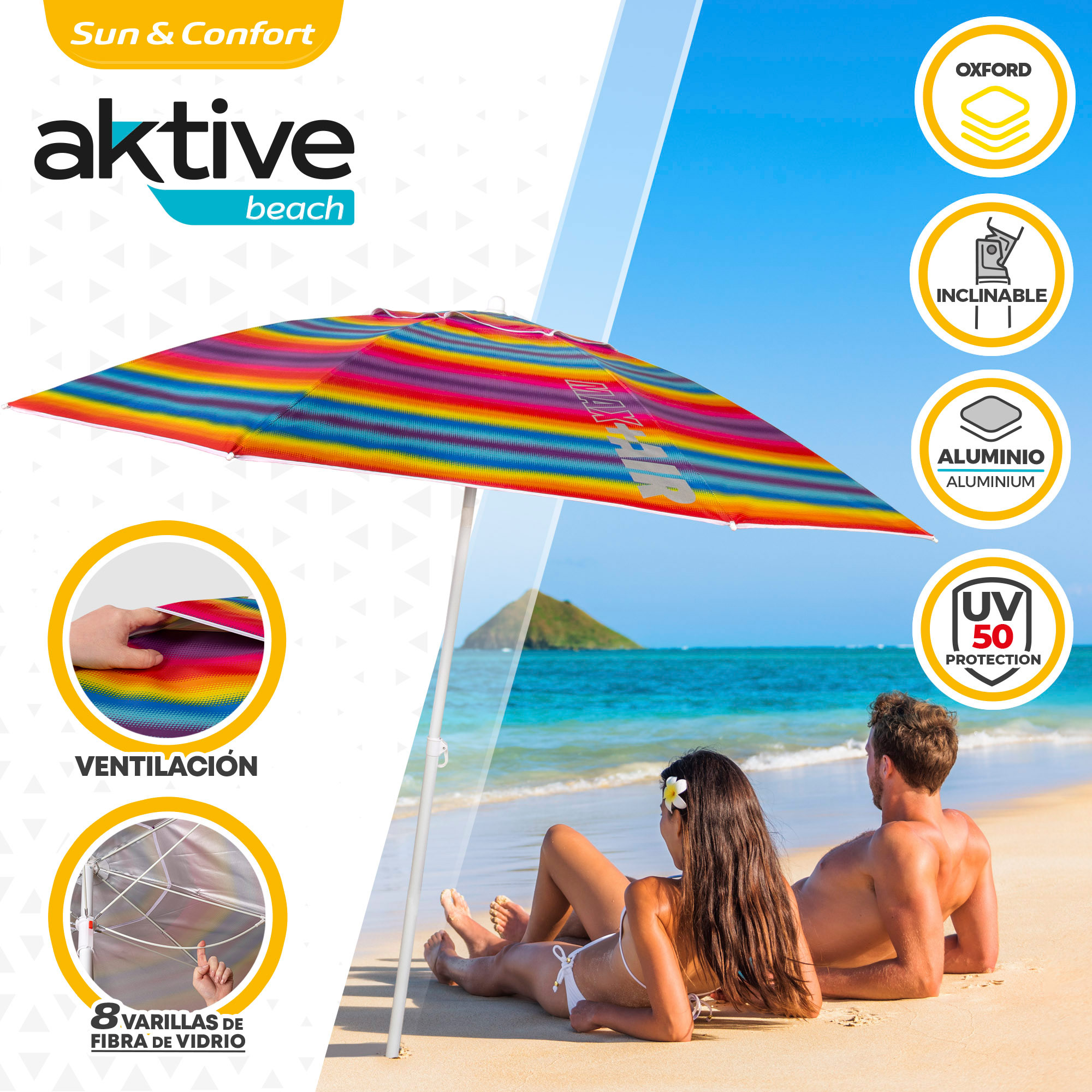 Sombrilla de playa antiviento UV50 Ø220 cm | Prologyc.es