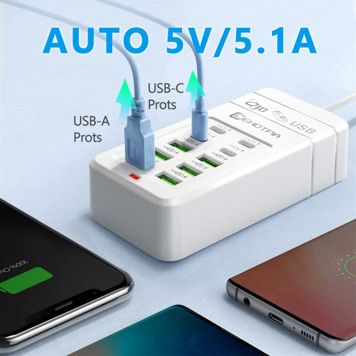 Cargador USB múltiple rápido 6 USB-A y 4 USB-C | Prologyc.es